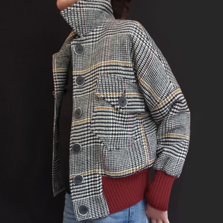 Blouson carreaux Prince de Galles avec bord côte