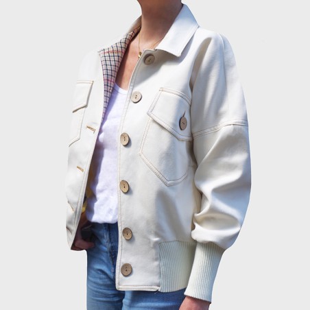 Blouson blanc bord côte blanc