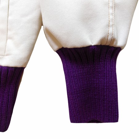 Blouson blanc bord côte violet