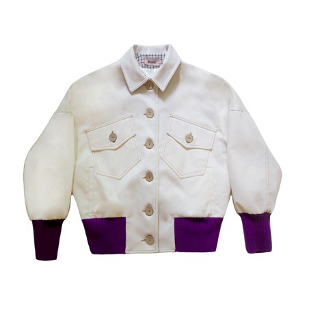 Blouson blanc bord côte violet