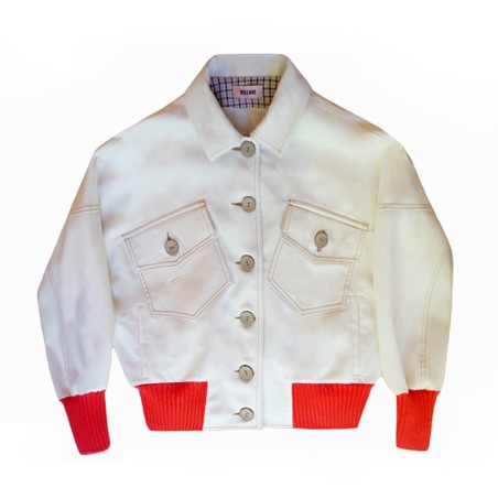 Blouson blanc bord côte orange