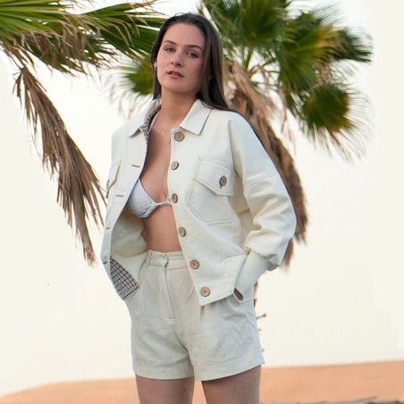 Blouson blanc bord côte blanc