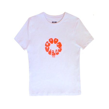 Tee-shirt blanc Good Vibes orange