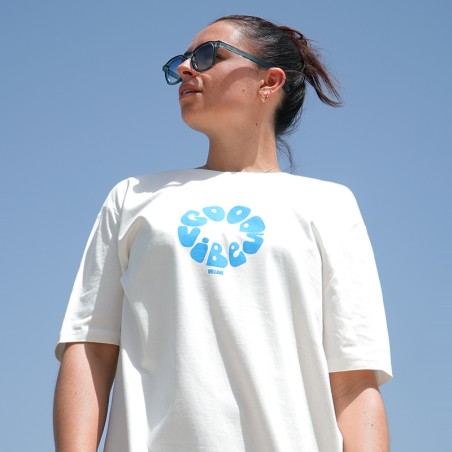 Tee-shirt blanc Good Vibes bleu
