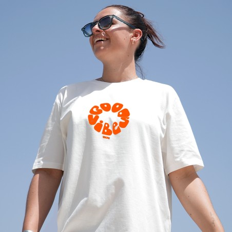 Tee-shirt blanc Good Vibes orange