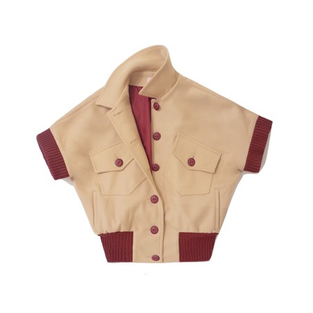 Blouson en laine uni beige sans manches