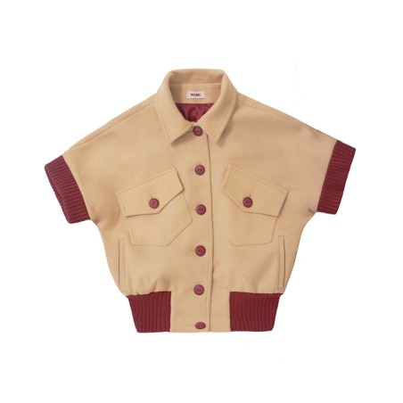 Blouson en laine uni beige sans manches