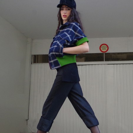 Blouson marine à carreaux sans manches