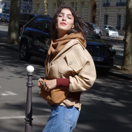 Blouson uni beige manches longues