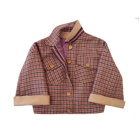 Blouson beige et pied de poule