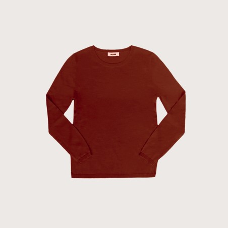 Pull col rond manches longues soie et cachemire terre brûlée