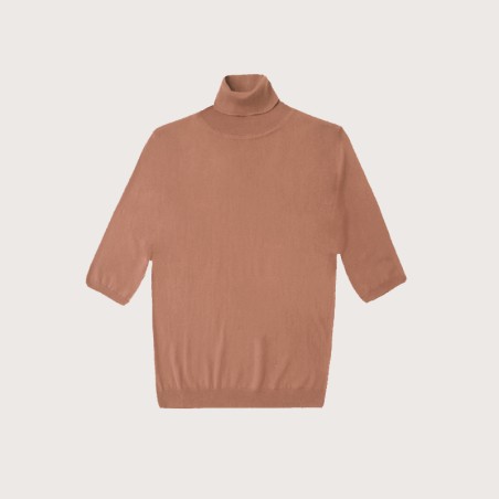 Pull col roulé manches 3/4 beige/camel