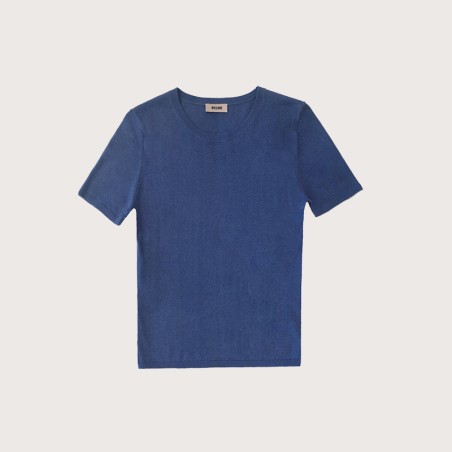Pull col rond manches courtes bleu denim