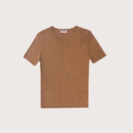 Pull col rond manches courtes camel
