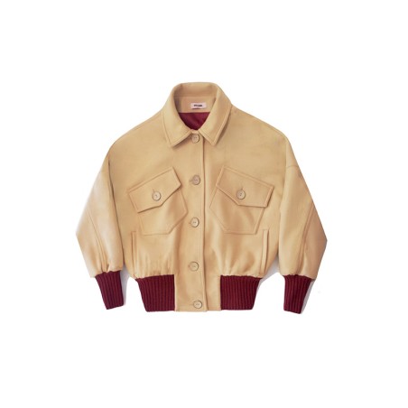 Blouson uni beige manches longues