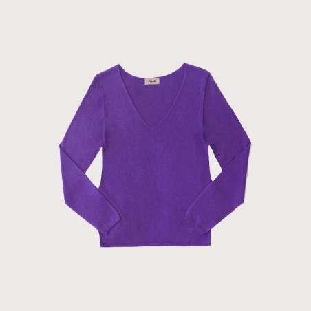 Pull col V manches longues violet