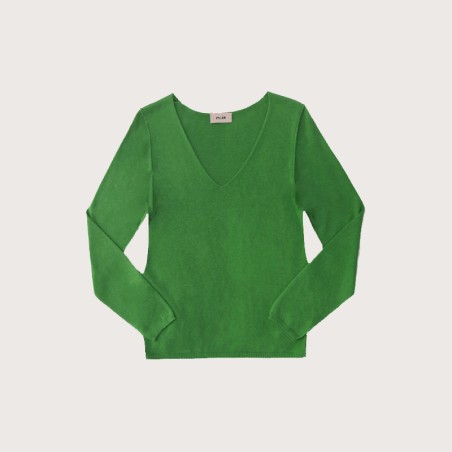 Pull col V manches longues vert