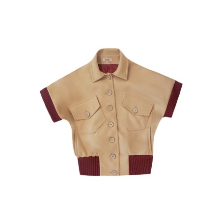 Blouson en laine uni beige sans manches