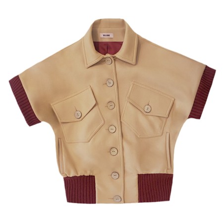 Blouson en laine uni beige sans manches