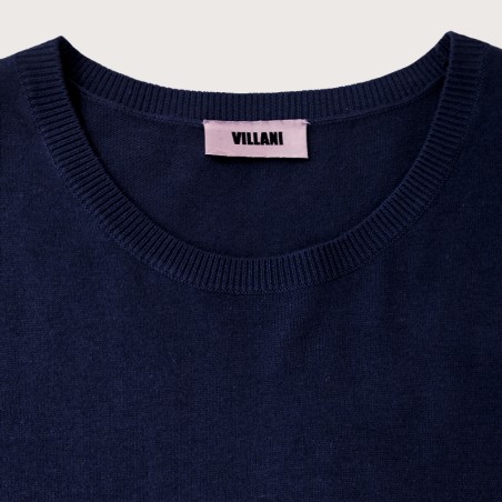 Pull col rond manches longues soie et cachemire marine