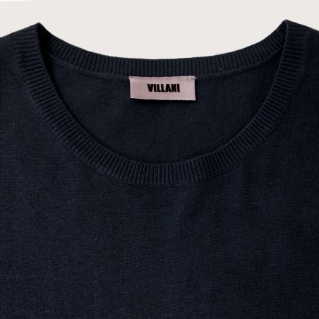Pull col rond manches longues soie et cachemire noir