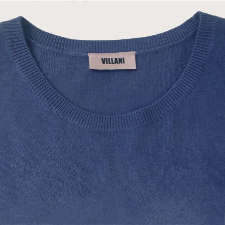 Pull col rond manches courtes bleu denim
