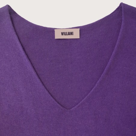 Pull col V manches longues violet