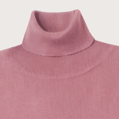 Pull col roulé manches 3/4 vieux rose