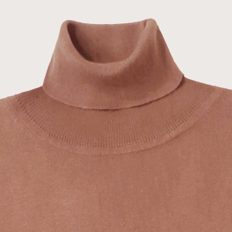 Pull col roulé manches 3/4 beige/camel