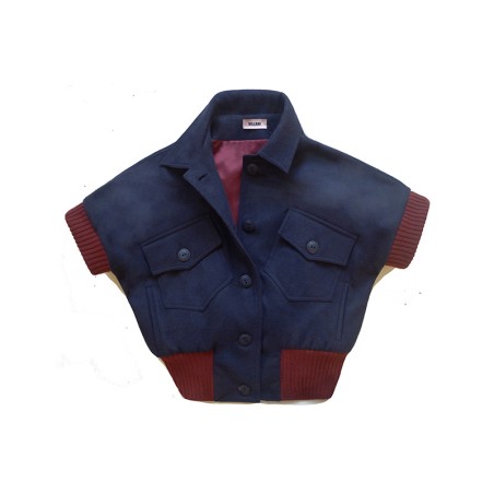 Blouson marine avec bord côte terracotta