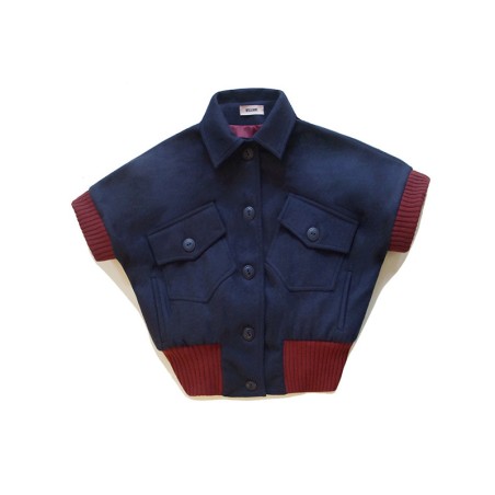 Blouson marine avec bord côte terracotta