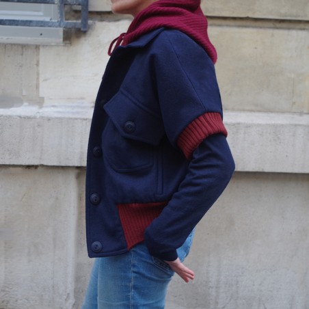 Blouson marine avec bord côte terracotta