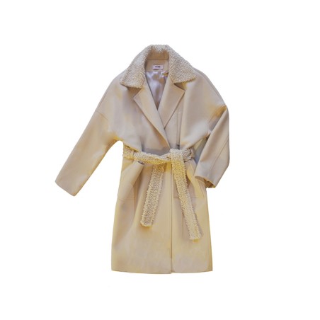 Manteau en laine beige avec col fourrure beige