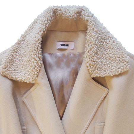 Manteau en laine beige avec col fourrure beige