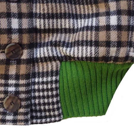 Blouson à grand carreaux prince de Galles et col fourrure marron