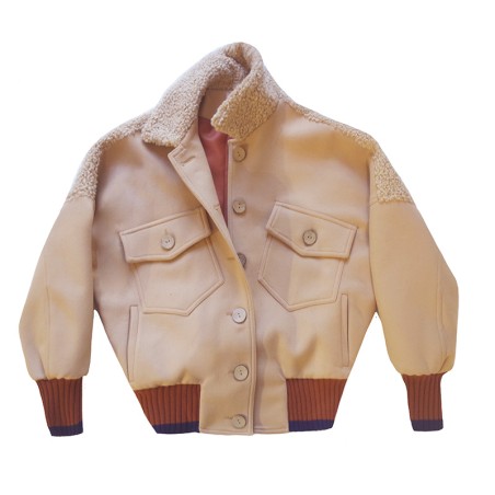 Blouson beige avec fourrure manches longues