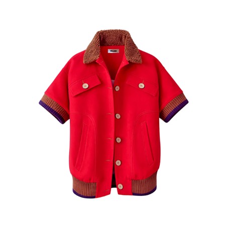 Blouson rouge manches courtes avec bord côte cognac et marine