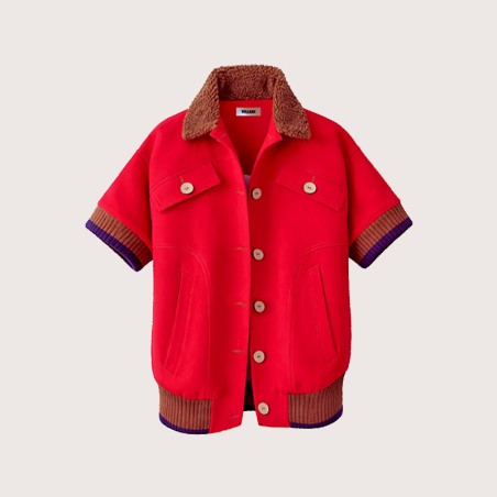 Blouson rouge manches courtes avec bord côte cognac et marine