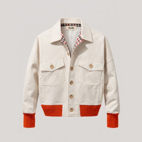 Blouson crème avec bord côte orange