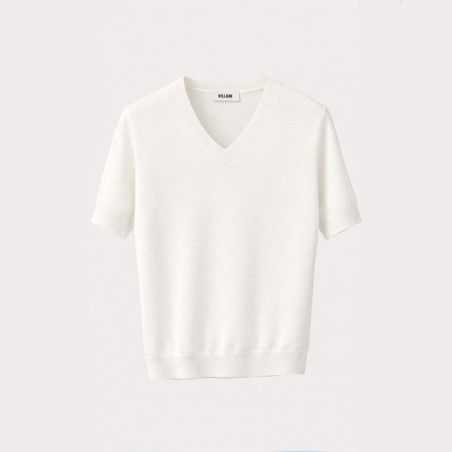 Pull blanc col V manches courtes