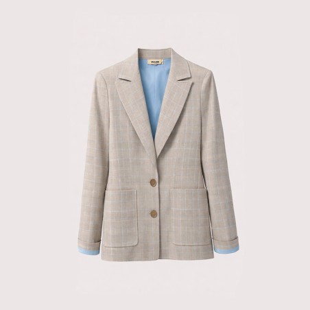 Veste blazer à carreaux prince de galles beige et bleu ciel