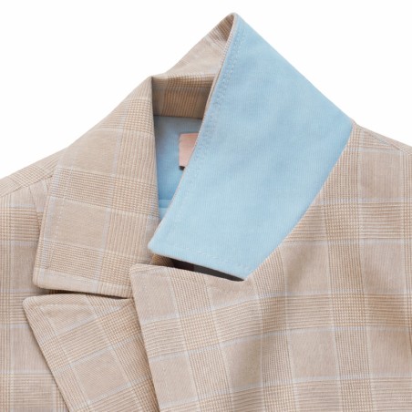 Veste blazer à carreaux prince de galles beige et bleu ciel