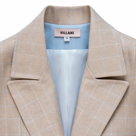 Veste blazer à carreaux prince de galles beige et bleu ciel
