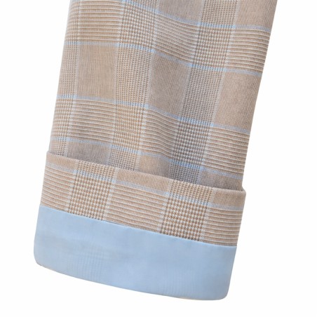 Veste blazer à carreaux prince de galles beige et bleu ciel