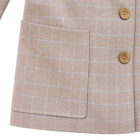Veste blazer à carreaux prince de galles beige et bleu ciel