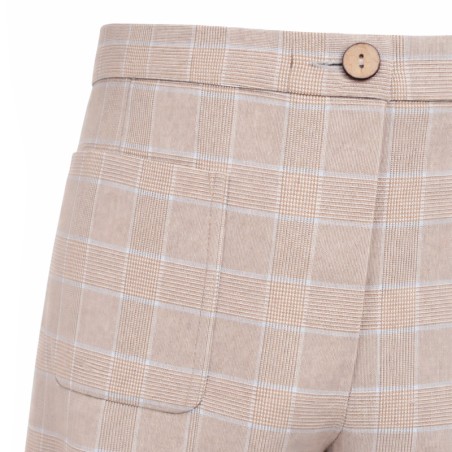 Pantalon à carreaux prince de galles beige et bleu ciel