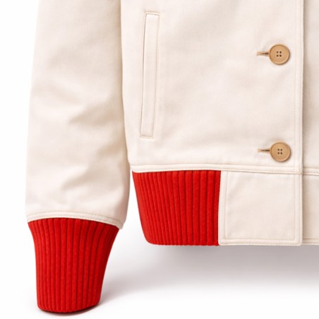 Blouson crème avec bord côte orange