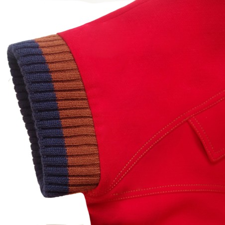 Blouson rouge manches courtes avec bord côte cognac et marine