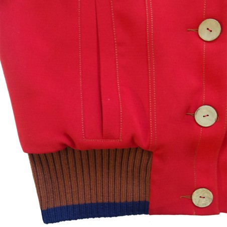Blouson rouge manches courtes avec bord côte cognac et marine