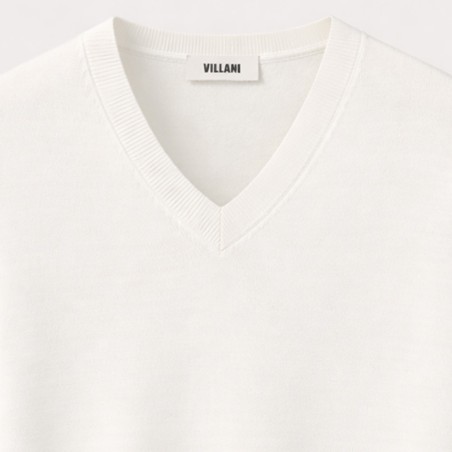 Pull blanc col V manches courtes